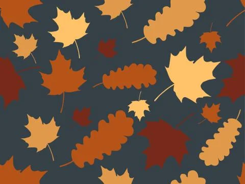 Autumn leaves seamless pattern. Falling leaves, leaf fall. Oak and maple Stock Illustration