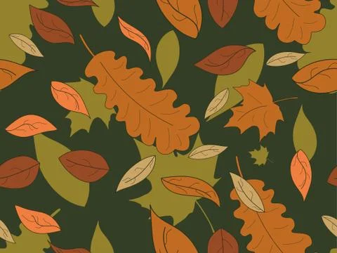Autumn leaves seamless pattern. Falling leaves, leaf fall. Oak and maple Stock Illustration