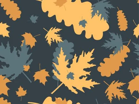Autumn leaves seamless pattern. Falling leaves, leaf fall. Oak and maple Stock Illustration