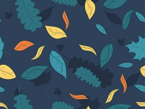 Autumn leaves seamless pattern. Falling leaves, leaf fall. Oak and maple Stock Illustration
