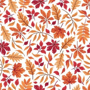 Autumn leaves seamless pattern. Falling leaf repeat background with Oak, maple イラスト素材