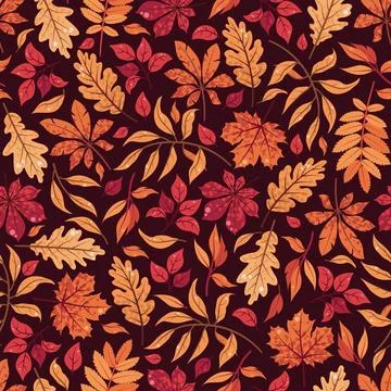 Autumn leaves seamless pattern. Falling leaf repeat background with Oak, maple Illustrazione stock