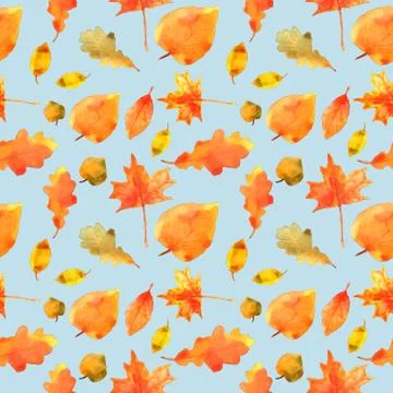 Autumn leaves seamless pattern. Hand drawn watercolor painting. Colorful leav Stock Illustration
