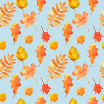 Autumn leaves seamless pattern. Hand drawn watercolor painting. Colorful leav Stock Illustration
