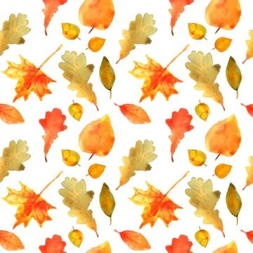 Autumn leaves seamless pattern. Hand drawn watercolor painting. Colorful leav Illustrazione stock