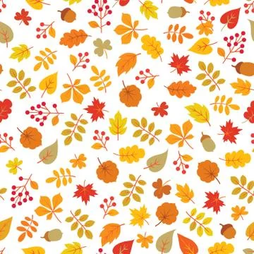 Autumn leaves seamless pattern. Leaf icon set in ornamental tile background. Stock Illustration