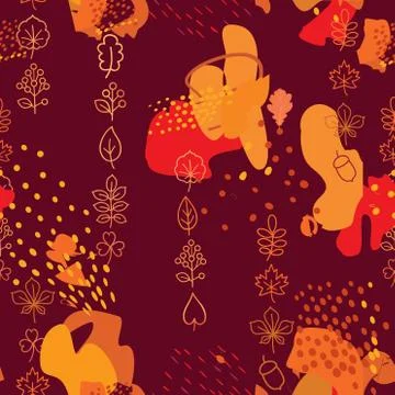 Autumn leaves seamless pattern. Leaf icon set in ornamental tile background. Stock Illustration