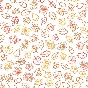 Autumn leaves seamless pattern. Leaf icon set in ornamental tile background. 스톡 일러스트