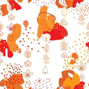 Autumn leaves seamless pattern. Leaf icon set in ornamental tile background. イラスト素材