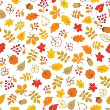Autumn leaves seamless pattern. Leaf icon set in ornamental tile background. 스톡 일러스트