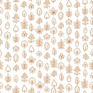 Autumn leaves seamless pattern. Leaf icon set in ornamental tile background. Stock Illustration