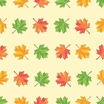 Autumn leaves seamless pattern. Pixel art maple leaf background for video game Stock Illustration