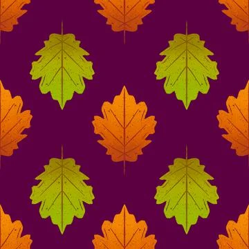 Autumn leaves seamless pattern raster illustration design background Stock Illustration