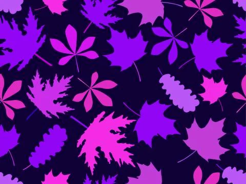 Autumn leaves seamless pattern set. Colorful purple leaves. Vector illustrati Stock Illustration