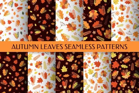 Autumn leaves seamless pattern set. Fall vector background for fabric, clothe イラスト素材