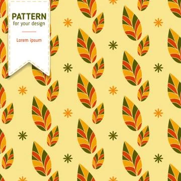 Autumn leaves seamless pattern. Simple vector illustration on yellow backgrou 스톡 일러스트