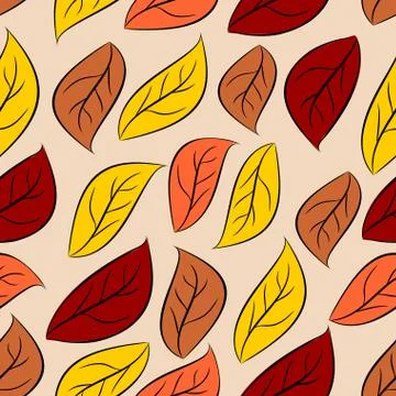 Autumn leaves seamless pattern. Vector natural background of yellow and Red f 스톡 일러스트