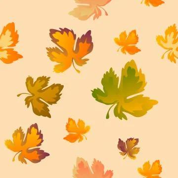 Autumn leaves seamless pattern, vector background. Red, yellow and green maple Stock Illustration