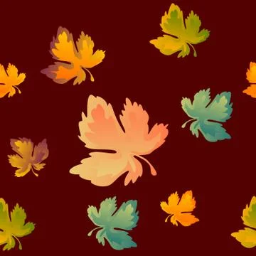 Autumn leaves seamless pattern, vector background. Red, yellow and green maple Stock Illustration