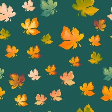 Autumn leaves seamless pattern, vector background. Red, yellow and green maple Stock Illustration