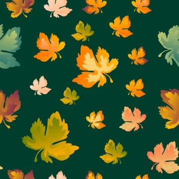 Autumn leaves seamless pattern, vector background. Red, yellow and green maple Stock Illustration