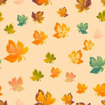 Autumn leaves seamless pattern, vector background. Red, yellow and green maple 스톡 일러스트
