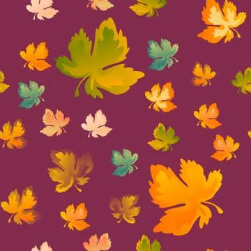 Autumn leaves seamless pattern, vector background. Red, yellow and green maple Stock Illustration