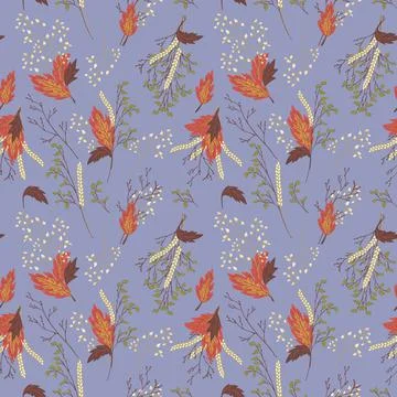 Autumn leaves seamless pattern. Vector background image of bouquets. Stock Illustration