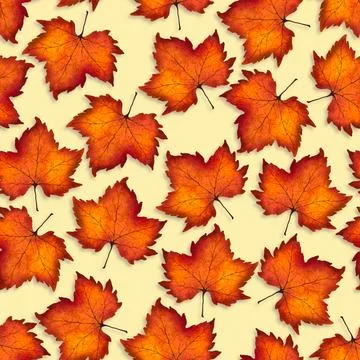 Autumn Leaves Seamless Pattern (Yellow Background) Stock Illustration