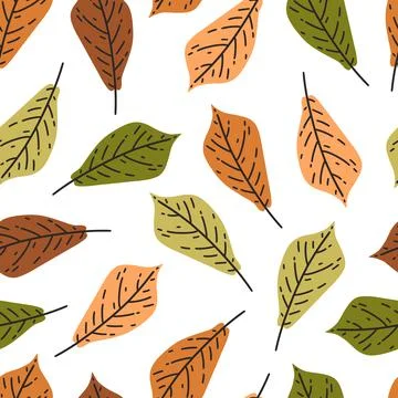 Autumn leaves seamless vector pattern. Hand drawn plant on a stem. Vintage Illustrazione stock