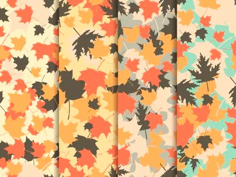 Autumn leaves set of seamless patterns. Oak leaves, maple. Thanksgiving Day.  イラスト素材