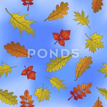 Autumn leaves on sky, seamless Stock Illustration