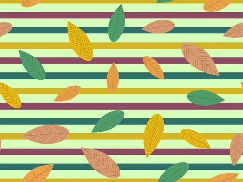 Autumn leaves on a striped seamless pattern. Leaf fall, leaf fall. Design for 스톡 일러스트