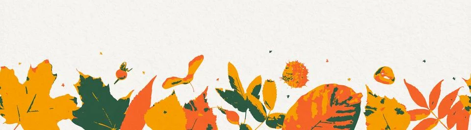 Autumn leaves vector border background. Fall leaves, rosehip berries, chestnut Stock Illustration