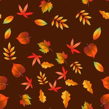 Autumn leaves vector seamless pattern on dark background Stock Illustration