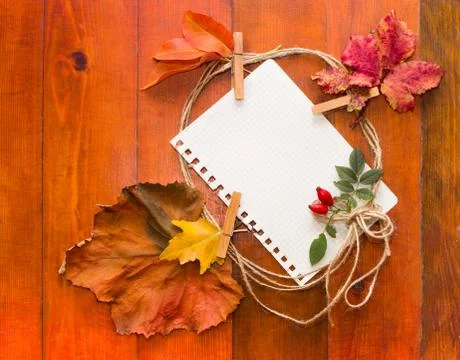 Autumn leaves with white paper for text Stock Photos