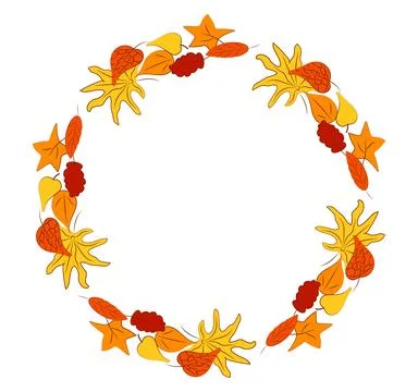 Autumn leaves wreath frame vector illustration with orange foliage. Fall border Stock Illustration