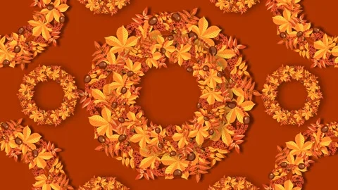 Autumn Leaves Wreath Seamless Loop Background for Fall Equinox and Thanksgi.. Stock Footage 343850548