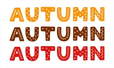 Autumn lettering in yellow, red and brown Stock Illustration