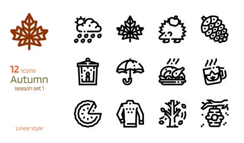 Autumn linear icon vector set Stockillustratie