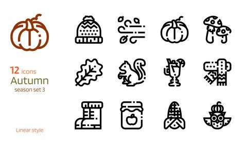 Autumn linear icon vector set Stock Illustration