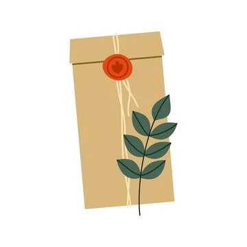 Autumn Mail Vector Illustration Flat Geometric Craft Envelope Wax Seal Isolated Stock Illustration