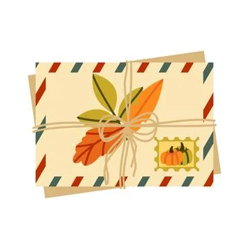 Autumn Mail Vector Illustration Flat Geometric Tied Envelope Stack Isolated イラスト素材