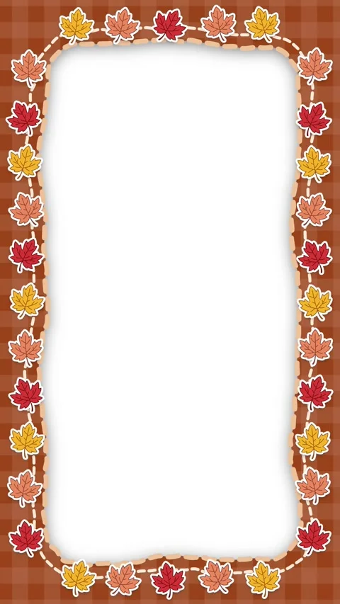Autumn Maple Leaf Frame Animation on Brown Plaid Background Stock Footage 347758443