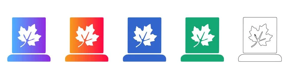 Autumn maple leaf on memorial plaque icon set Stock Illustration