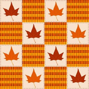 Autumn Maple Leaf Patchwork Check Seamless Pattern Illustrazione stock