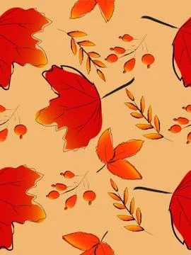 Autumn maple leaf seamless background, fall season image, vector illustration Stock Illustration