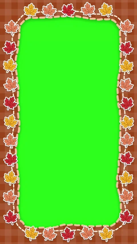Autumn Maple Leaf Vertical Frame Animation on Green Screen Stock Footage 347433388