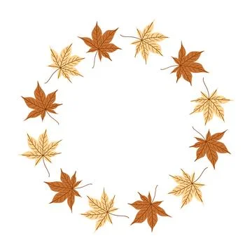 Autumn Maple Leaf Wreath Warm Fall Color Circle Frame for Invitations, Cards and Stock Illustration