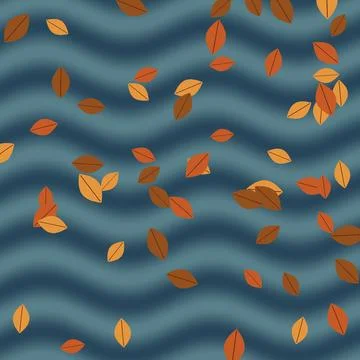 Autumn maple leaves pattern on blue wavy background Stock Illustration